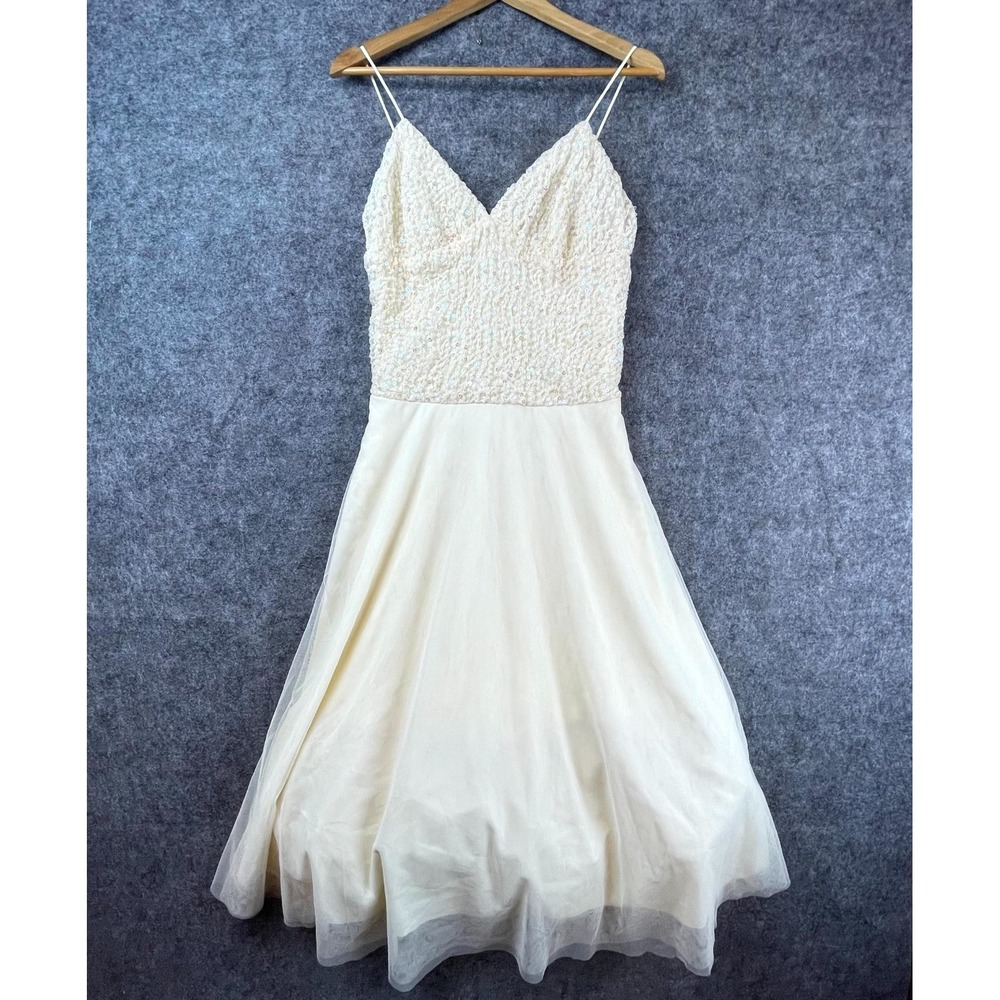 Studio Y Dress L Ivory Sequin Y2K Fairy Whimsical Vintage Glam Bridal Ethereal